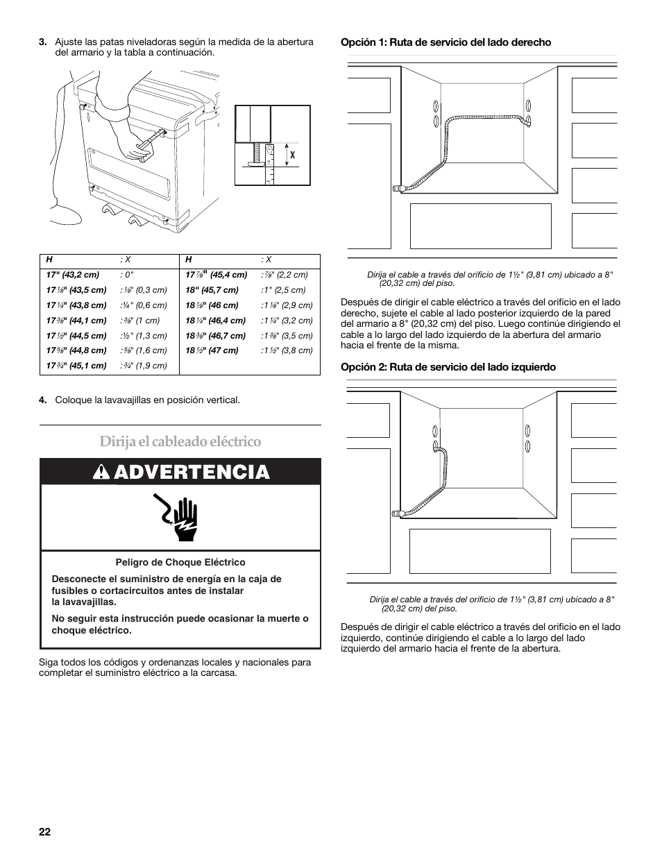 Advertencia, Dirija el cableado eléctrico | KITCHENAID KUDD03STBL User Manual | Page 22 / 44