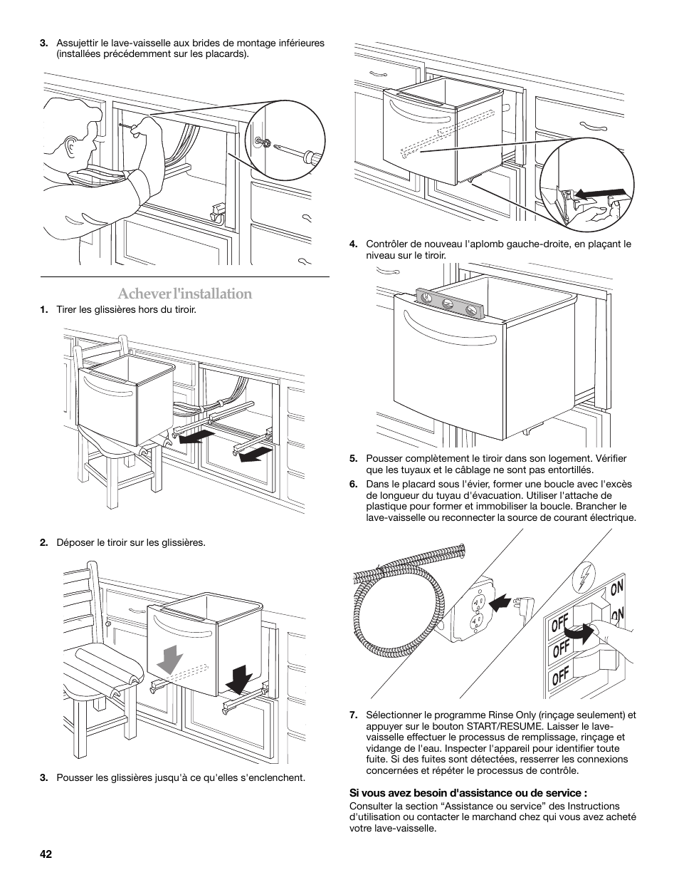 On off on off off, Achever l'installation | KITCHENAID KUDD03STBL User Manual | Page 42 / 44