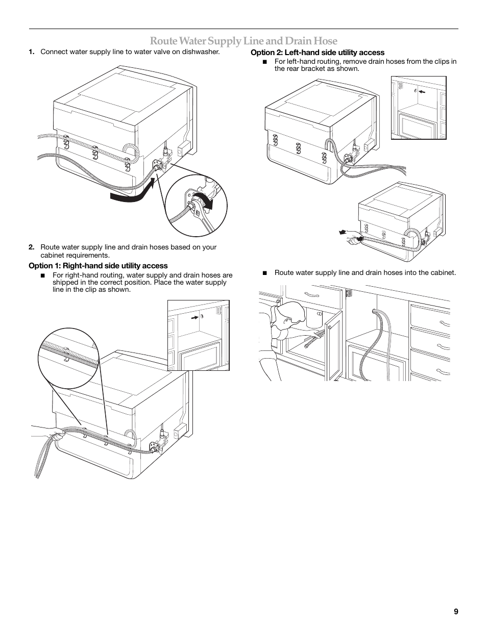 Route water supply line and drain hose | KITCHENAID KUDD03STBL User Manual | Page 9 / 44