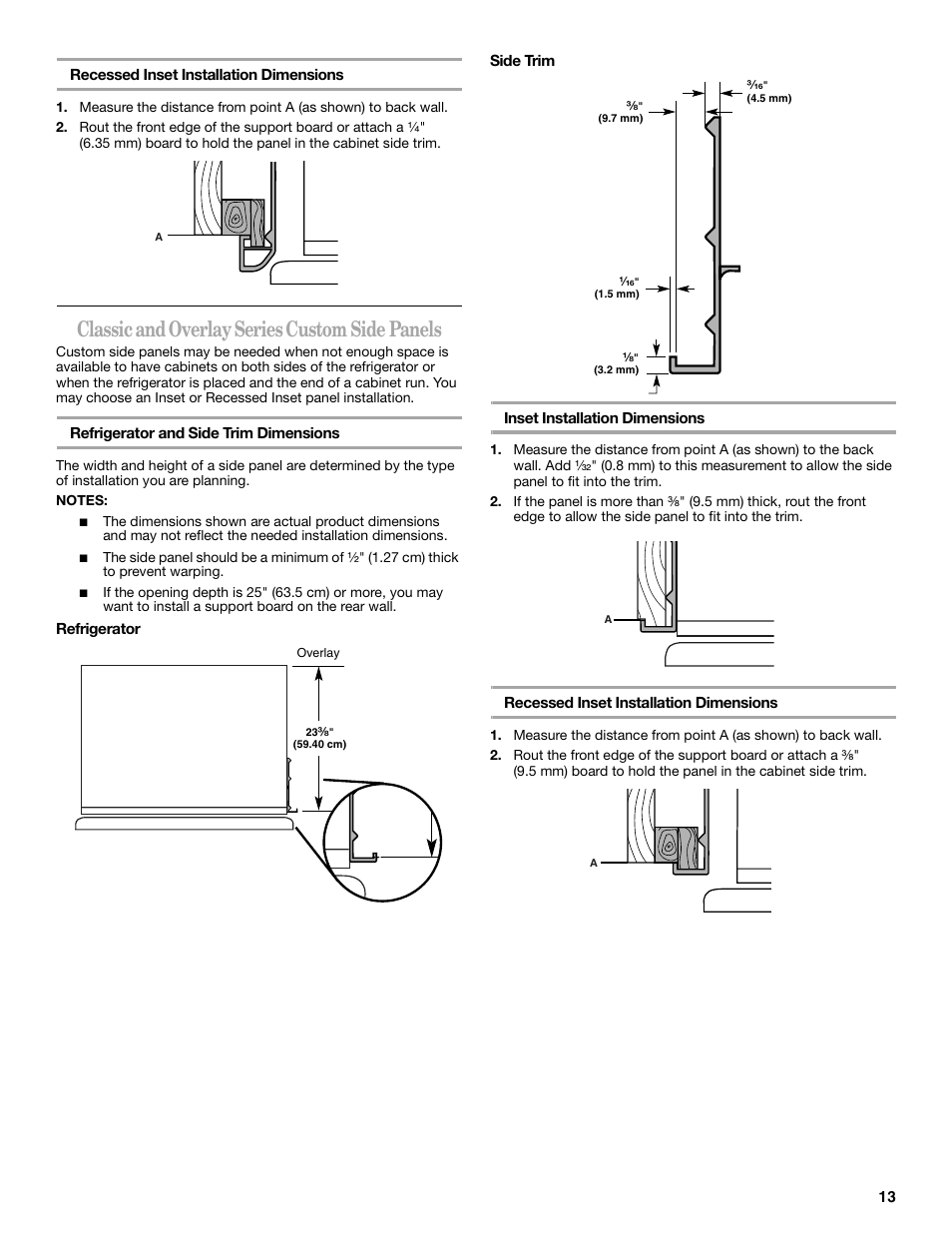 Classic and overlay series custom side panels | KITCHENAID 2307890A User Manual | Page 13 / 68