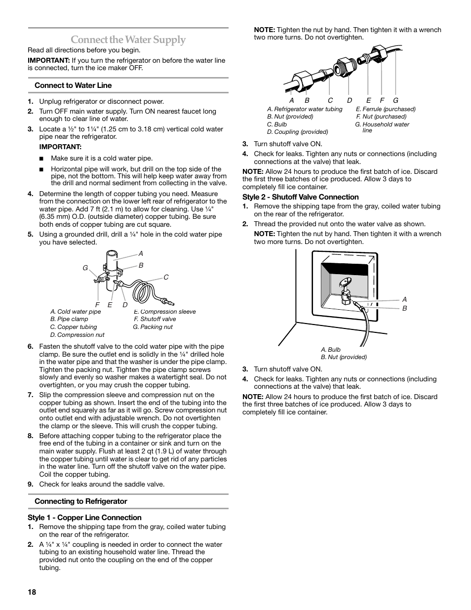 Connect the water supply | KITCHENAID 2307890A User Manual | Page 18 / 68