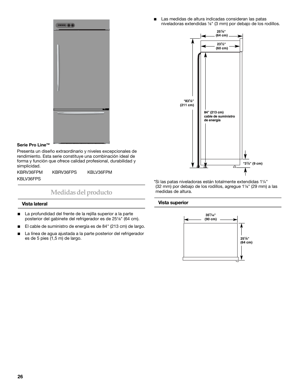 Medidas del producto | KITCHENAID 2307890A User Manual | Page 26 / 68