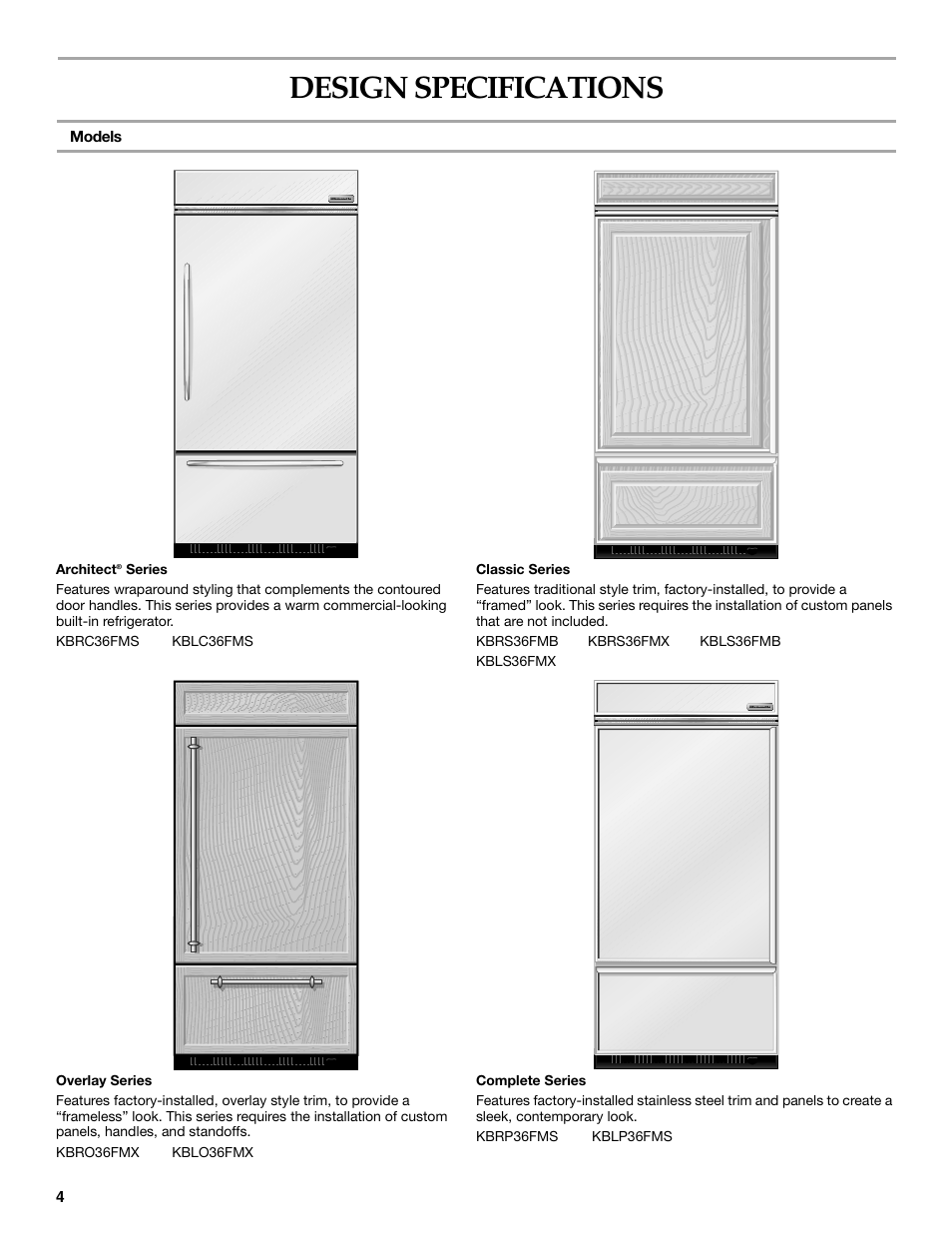 Designspecifications, Design specifications | KITCHENAID 2307890A User Manual | Page 4 / 68