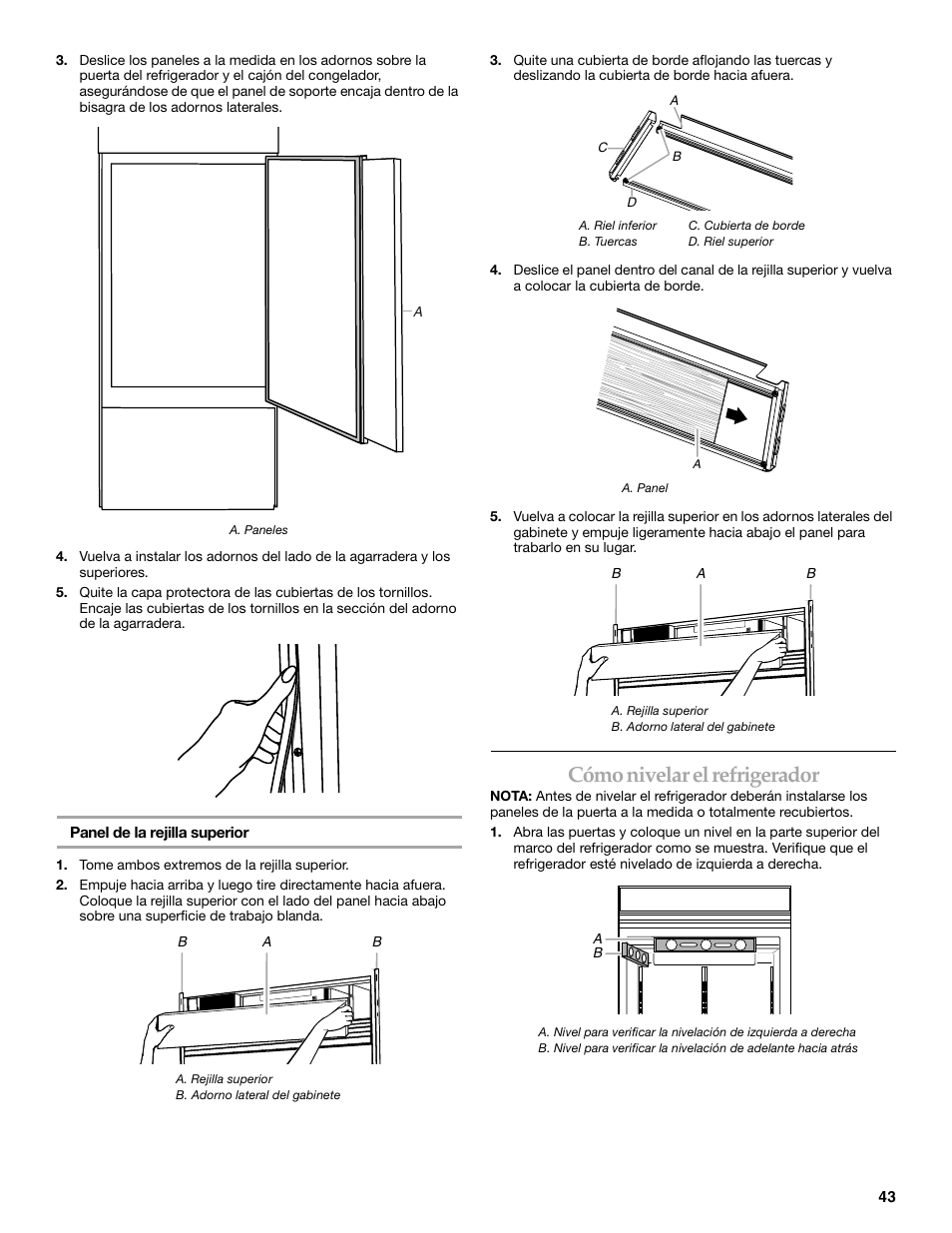 Cómo nivelar el refrigerador | KITCHENAID 2307890A User Manual | Page 43 / 68