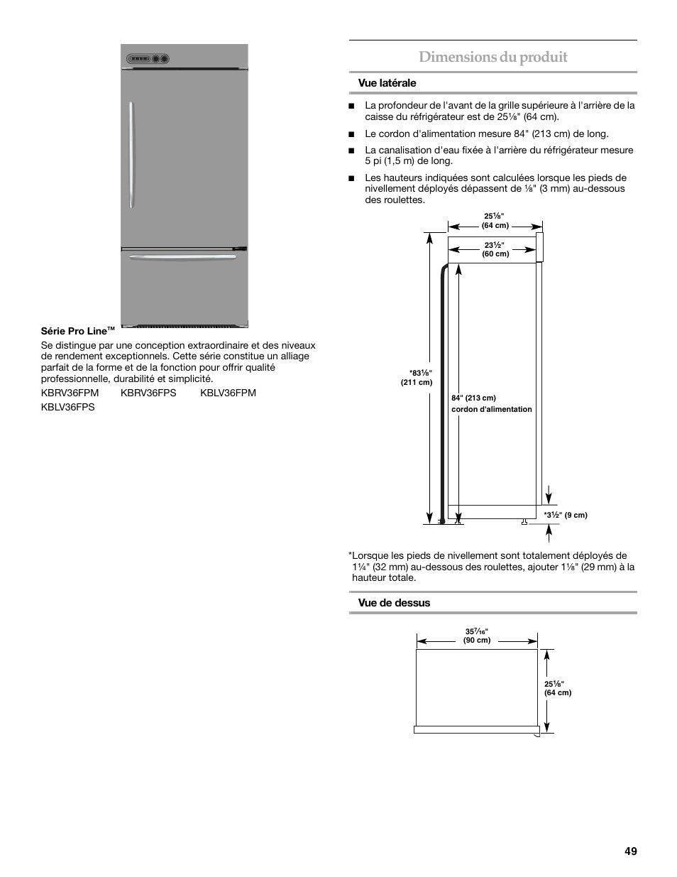 Dimensions du produit | KITCHENAID 2307890A User Manual | Page 49 / 68