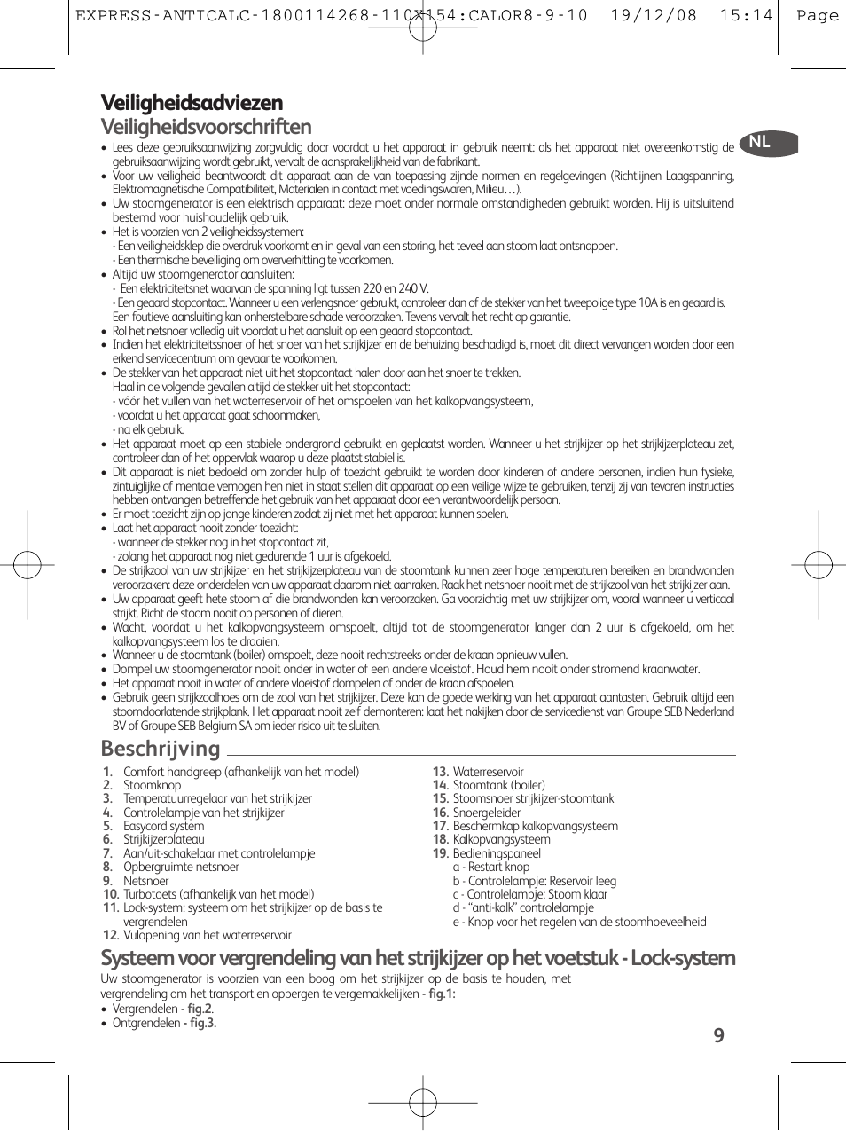 Veiligheidsadviezen veiligheidsvoorschriften | Tefal GV 7250 User Manual | Page 10 / 134