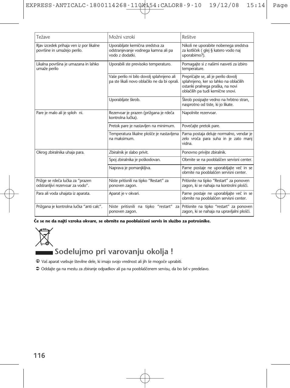 Sodelujmo pri varovanju okolja | Tefal GV 7250 User Manual | Page 117 / 134