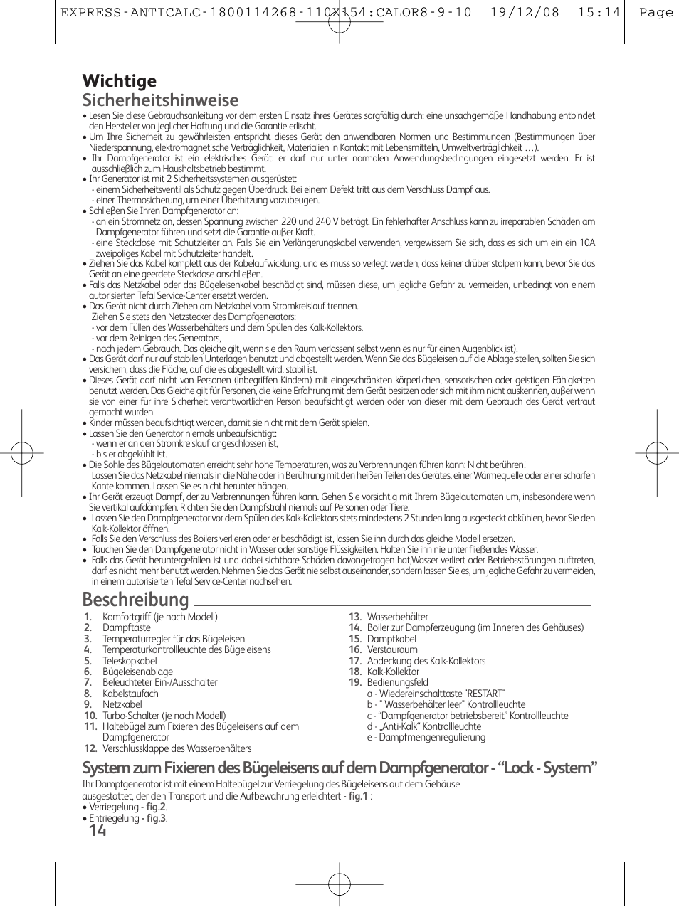 Beschreibung, Wichtige sicherheitshinweise | Tefal GV 7250 User Manual | Page 15 / 134