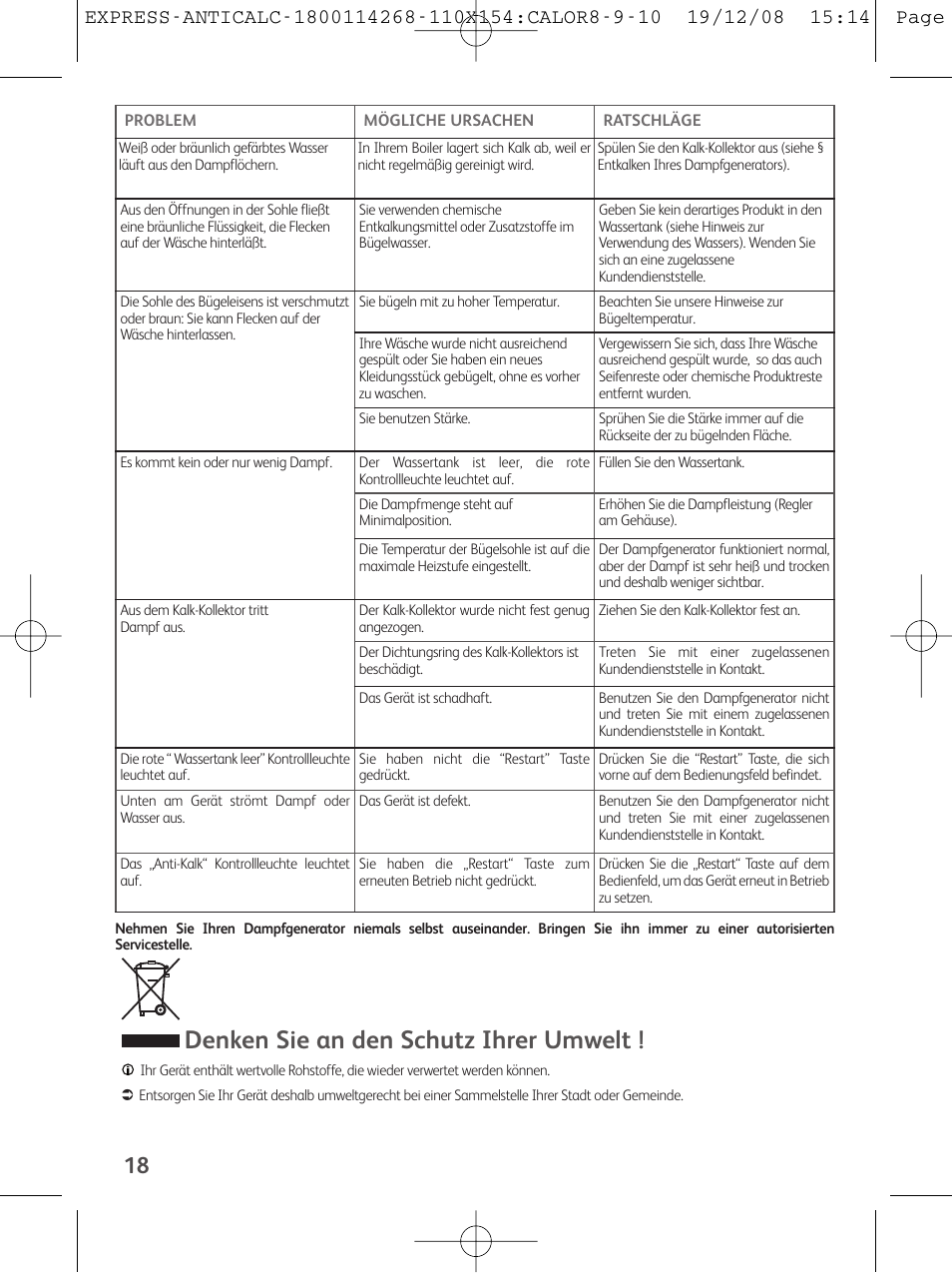 Denken sie an den schutz ihrer umwelt | Tefal GV 7250 User Manual | Page 19 / 134