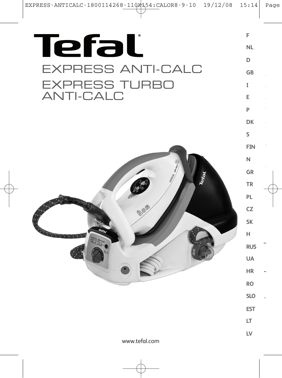 Express anti-calc express turbo anti-calc | Tefal GV 7250 User Manual | Page 2 / 134