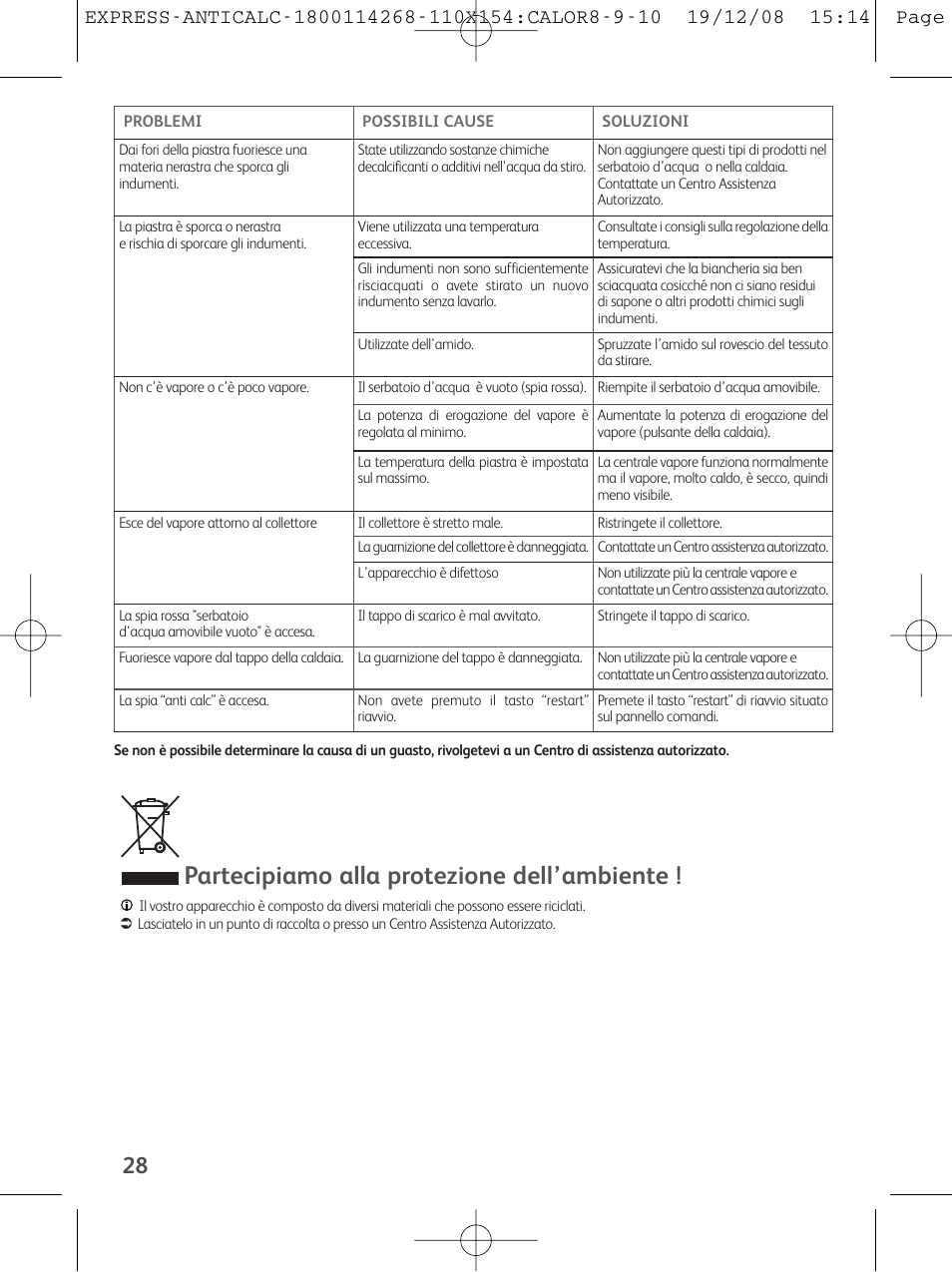 Partecipiamo alla protezione dell’ambiente | Tefal GV 7250 User Manual | Page 29 / 134