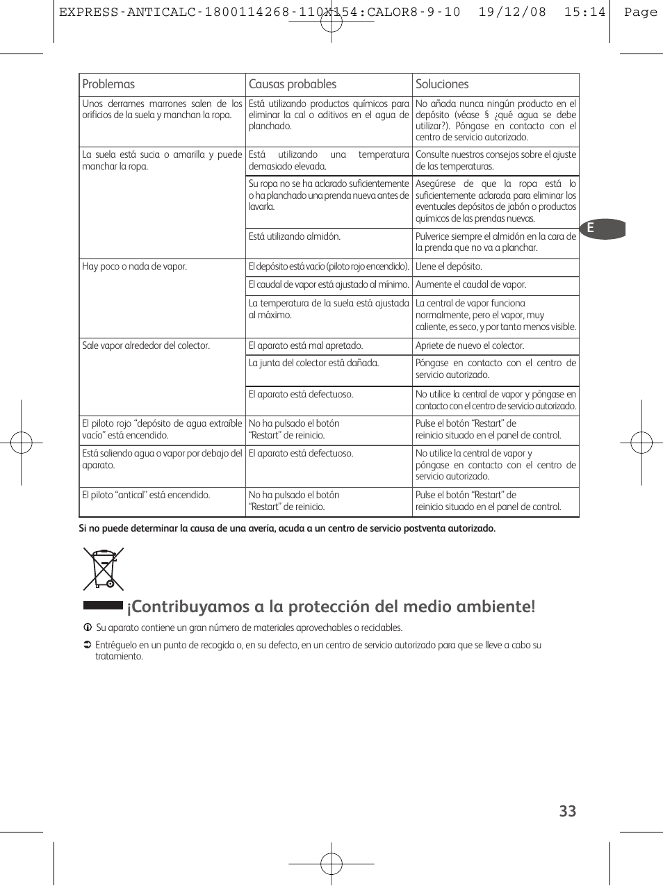 Contribuyamos a la protección del medio ambiente | Tefal GV 7250 User Manual | Page 34 / 134