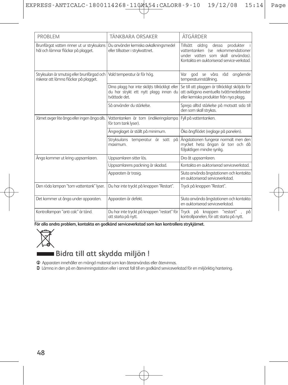 Bidra till att skydda miljön | Tefal GV 7250 User Manual | Page 49 / 134