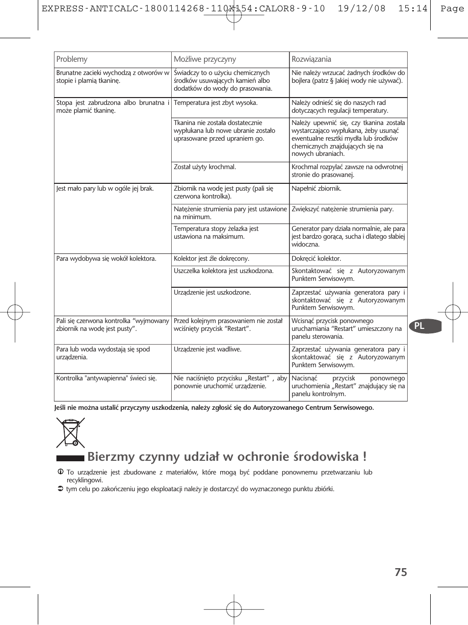 Bierzmy czynny udzia∏ w ochronie êrodowiska | Tefal GV 7250 User Manual | Page 76 / 134