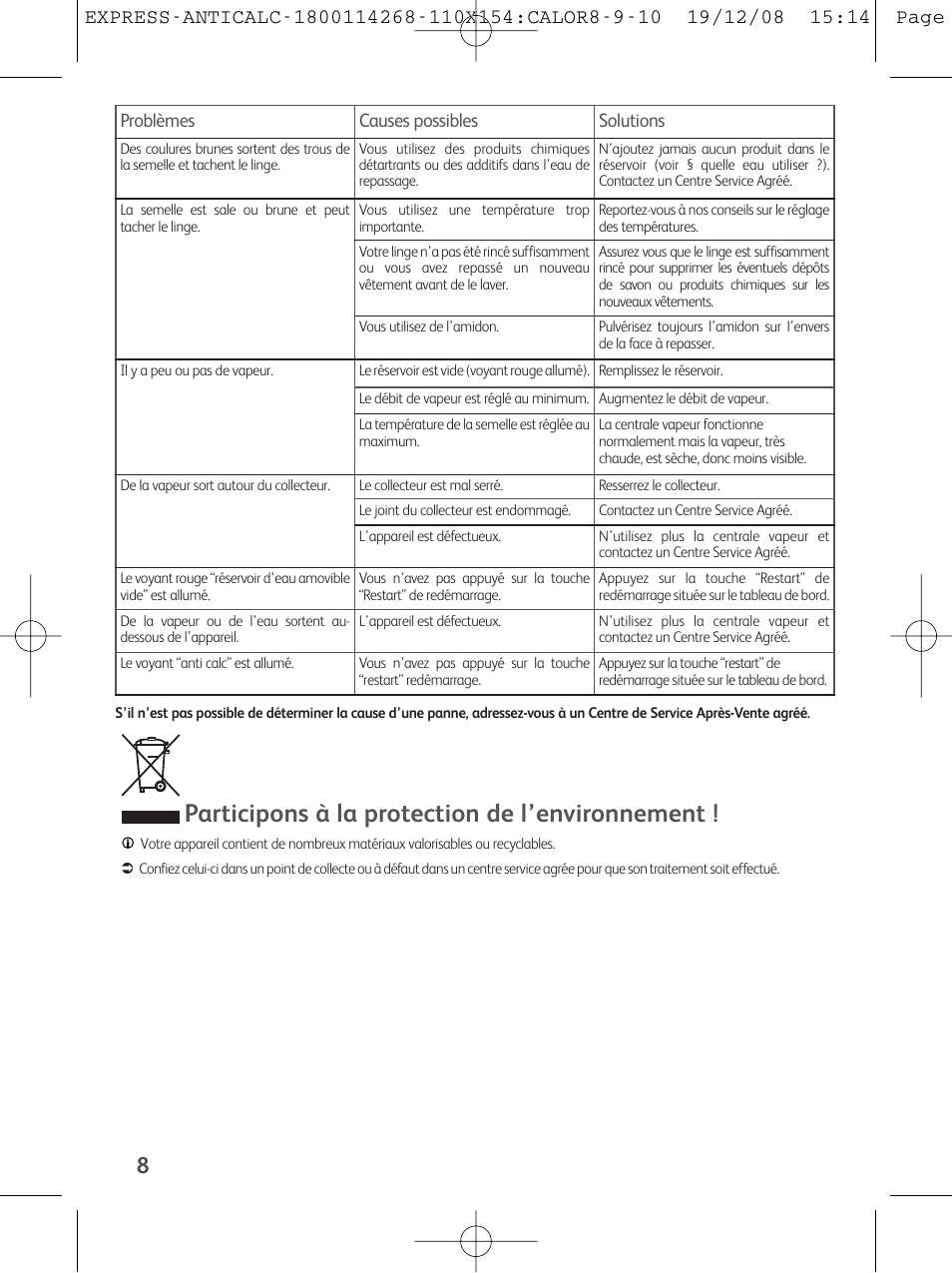 Participons à la protection de l’environnement | Tefal GV 7250 User Manual | Page 9 / 134