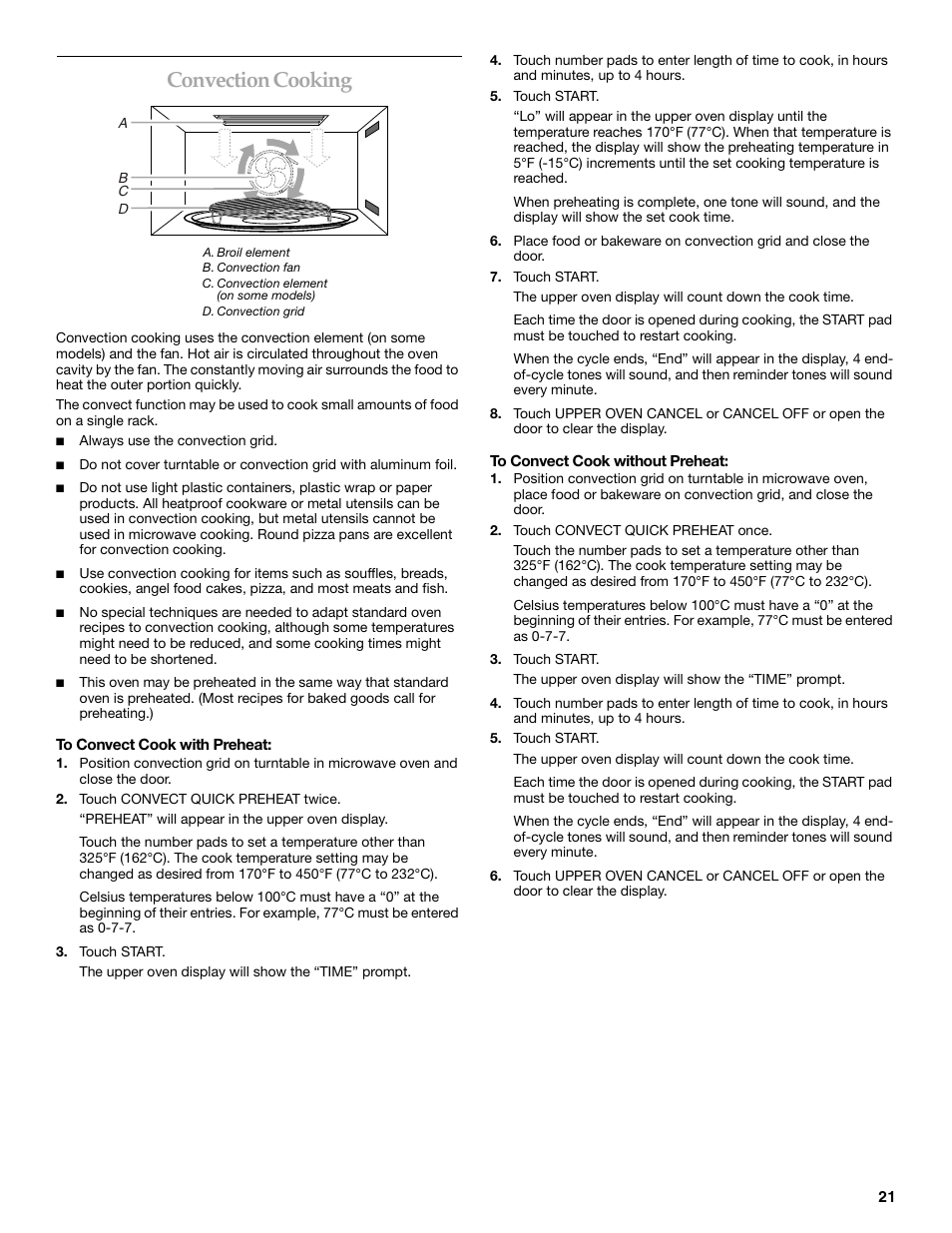 Convection cooking | KITCHENAID KEHV309 User Manual | Page 21 / 28