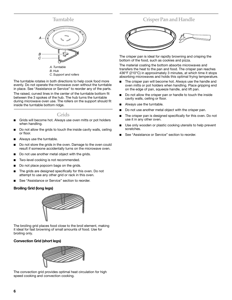 Turntable, Grids, Crisper pan and handle | KITCHENAID KEHV309 User Manual | Page 6 / 28