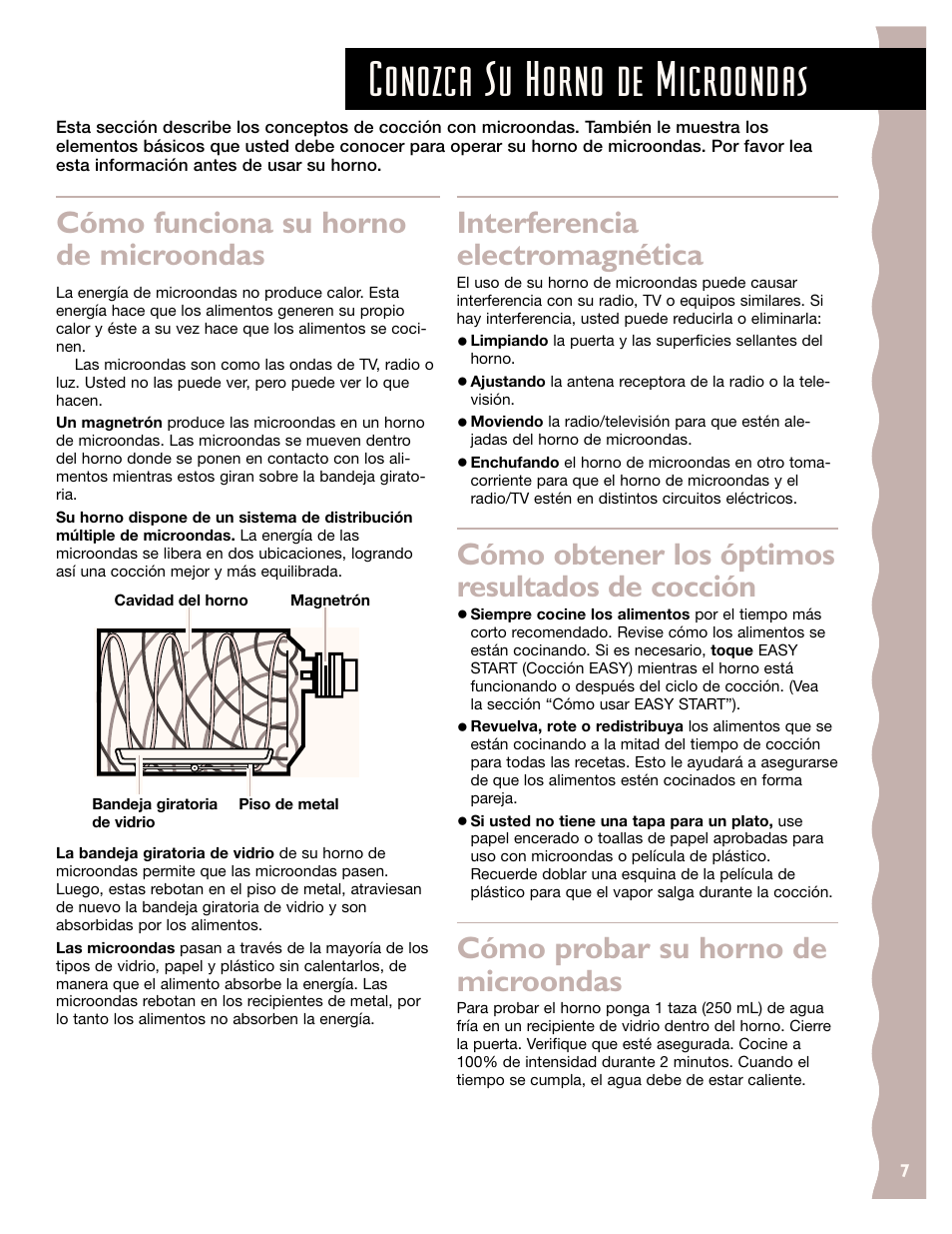 Conozca su horno de microondas, Cómo obtener los óptimos resultados de cocción, Cómo probar su horno de microondas | KITCHENAID KCMS185J User Manual | Page 32 / 52