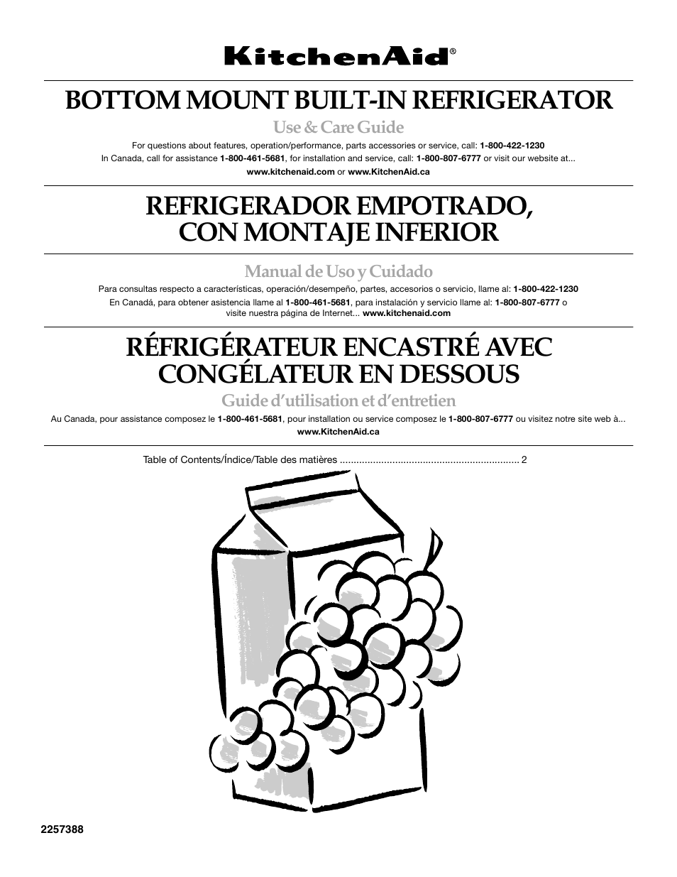 KITCHENAID Bottom-Mount Built-In Refrigerator User Manual | 52 pages