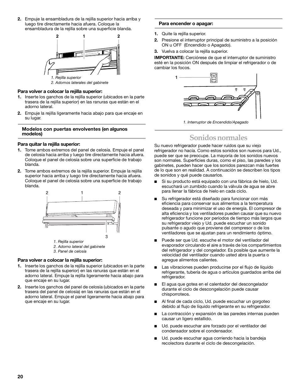 Sonidos normales | KITCHENAID Bottom-Mount Built-In Refrigerator User Manual | Page 20 / 52