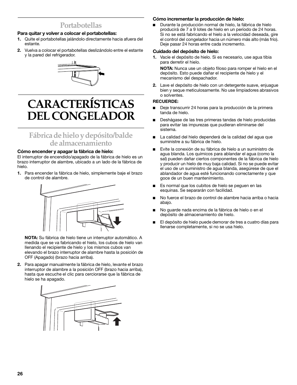 Características del congelador, Portabotellas | KITCHENAID Bottom-Mount Built-In Refrigerator User Manual | Page 26 / 52