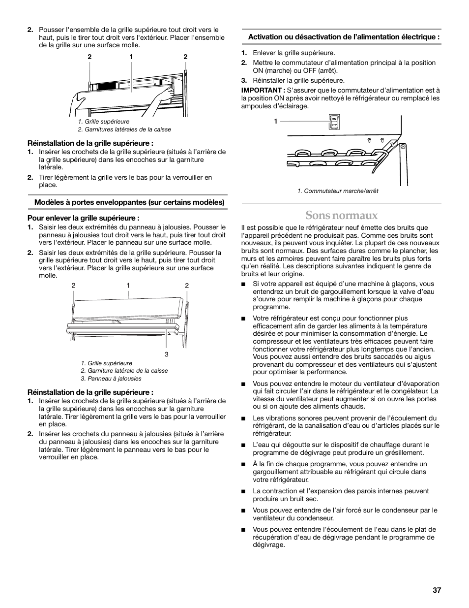 Sons normaux | KITCHENAID Bottom-Mount Built-In Refrigerator User Manual | Page 37 / 52