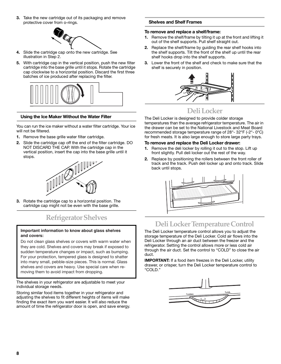 Refrigerator shelves, Deli locker, Deli locker temperature control | KITCHENAID Bottom-Mount Built-In Refrigerator User Manual | Page 8 / 52