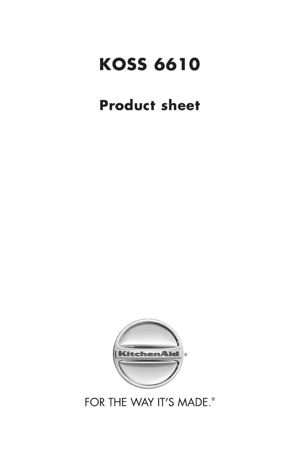 KITCHENAID Kitchen Aid Koss 6610 User Manual | 24 pages