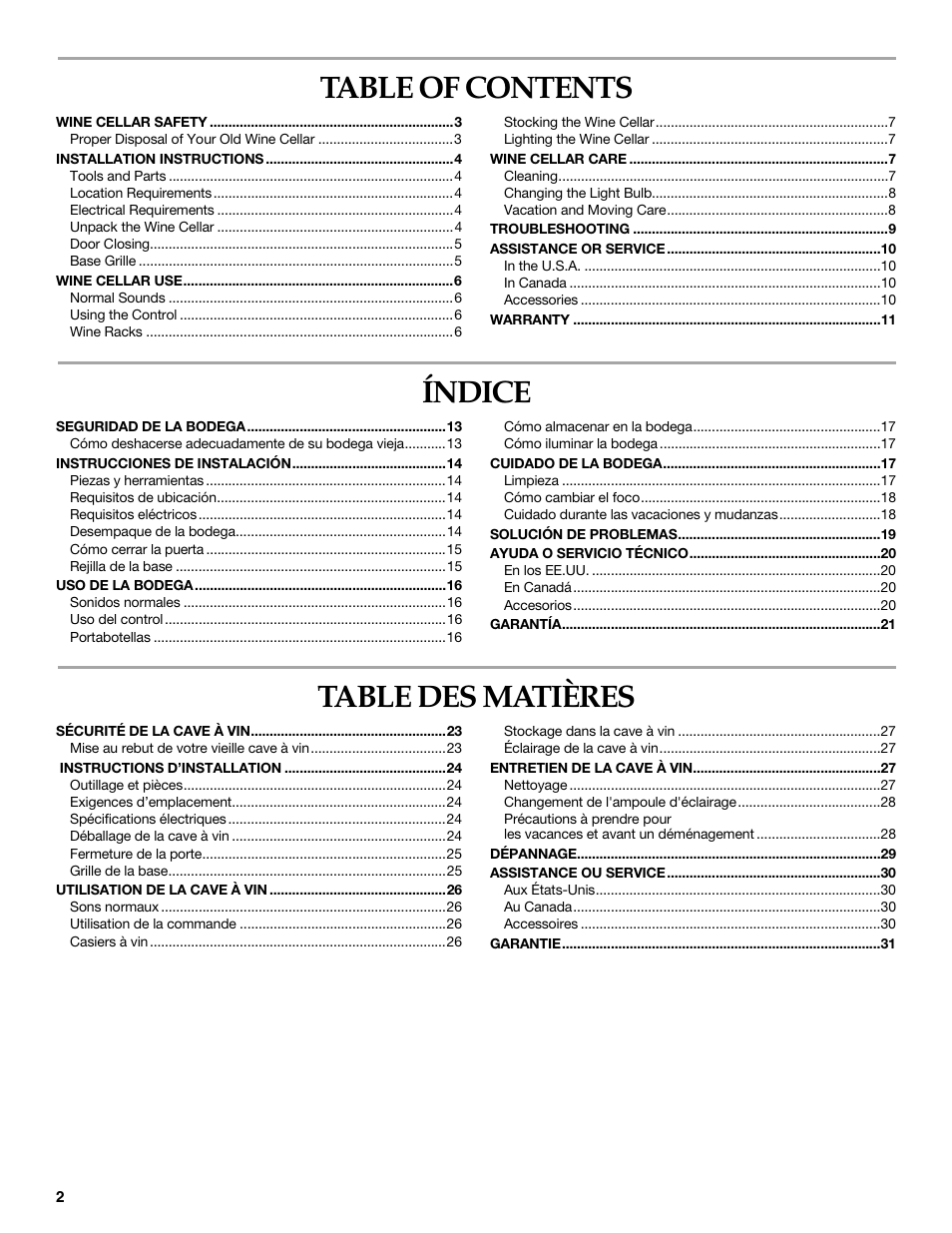 KITCHENAID WINE CELLAR User Manual | Page 2 / 32