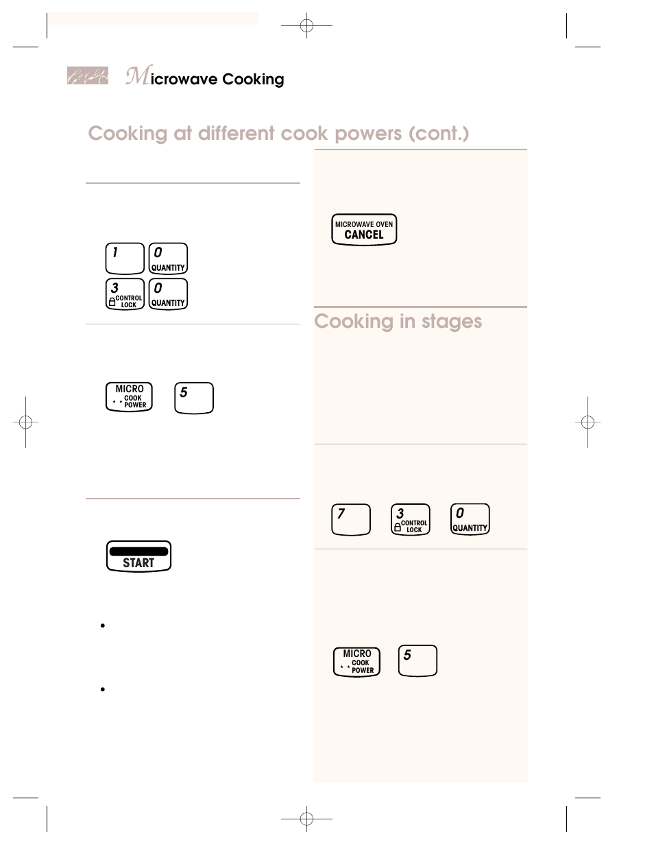 Cooking in stages, Cooking at different cook powers (cont.), Icrowave cooking | KITCHENAID KBMC147H User Manual | Page 16 / 42