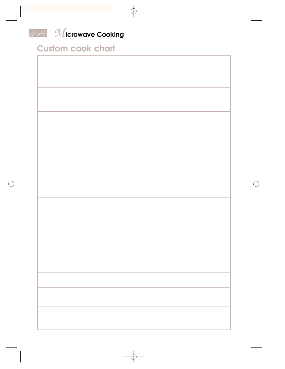 Custom cook chart, Icrowave cooking | KITCHENAID KBMC147H User Manual | Page 24 / 42