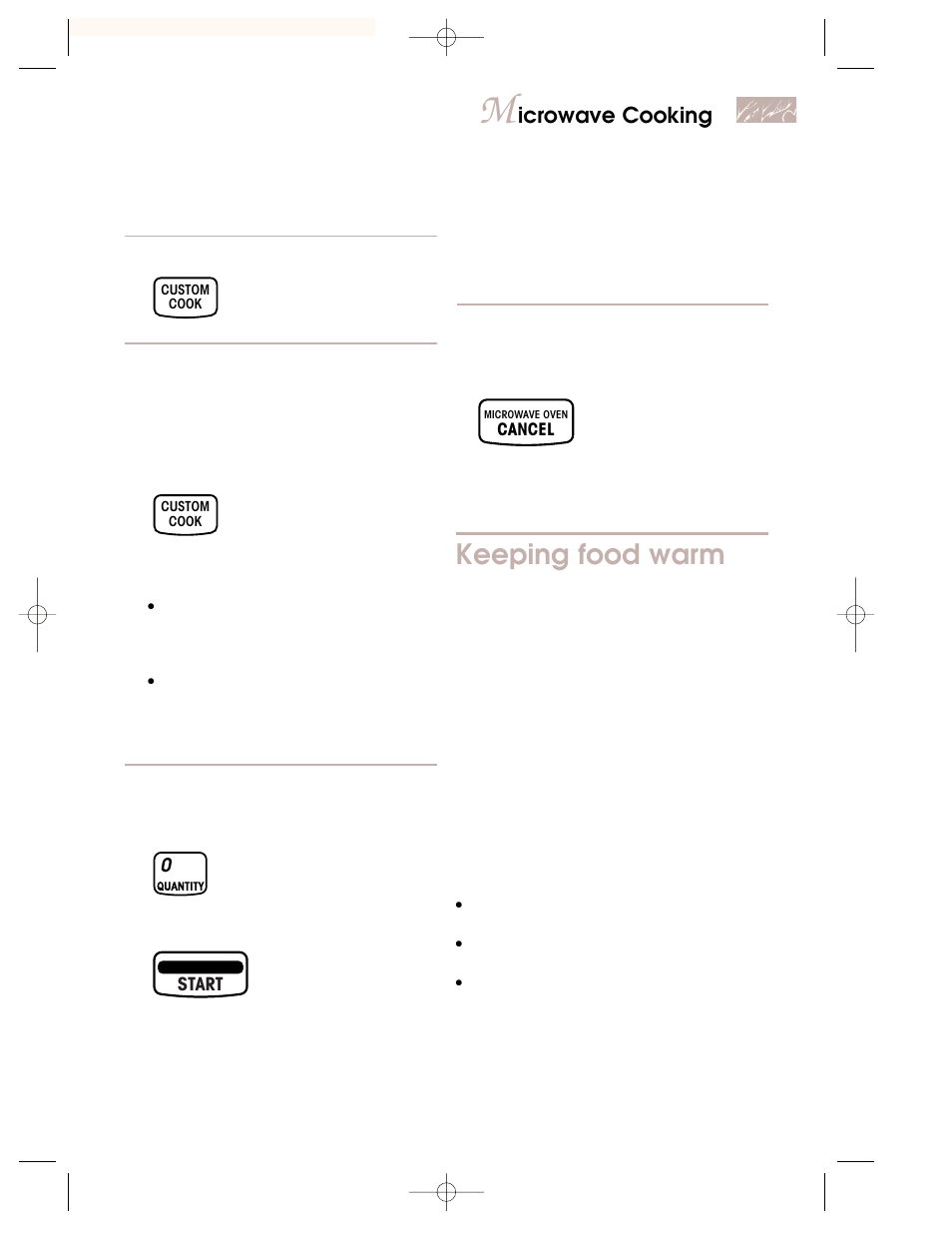 Keeping food warm, Icrowave cooking | KITCHENAID KBMC147H User Manual | Page 25 / 42