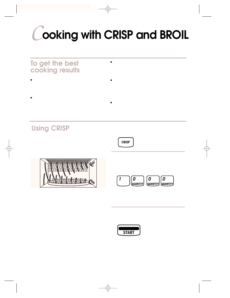 C ooking with crisp and broil, Ooking with crisp and broil, Using crisp | KITCHENAID KBMC147H User Manual | Page 26 / 42