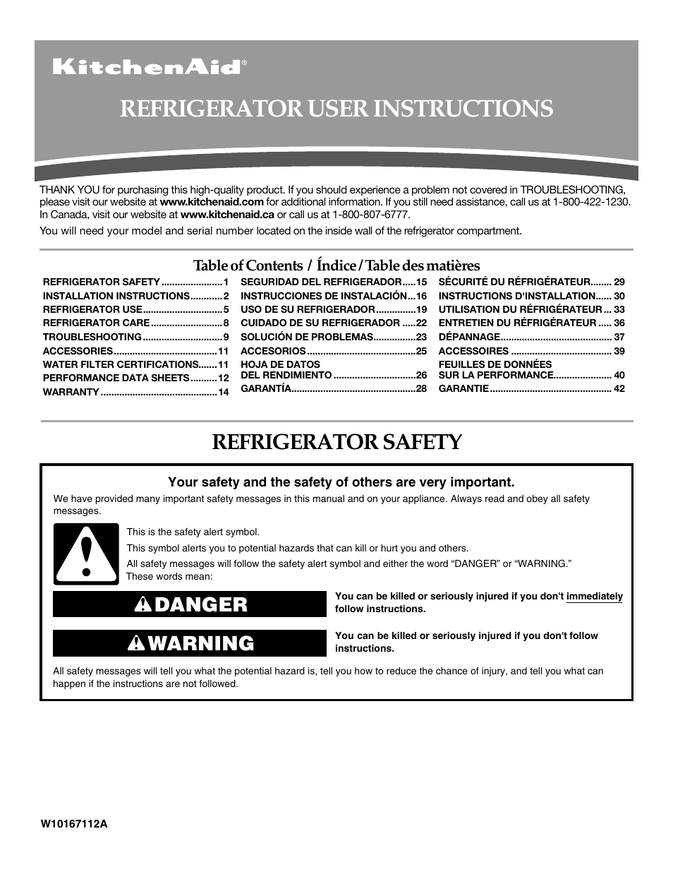 KITCHENAID W10167112A User Manual | 42 pages