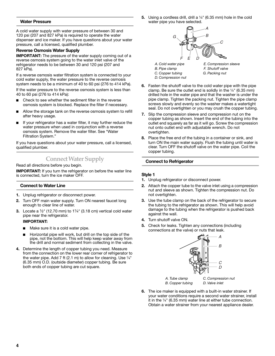 Connect water supply | KITCHENAID W10167112A User Manual | Page 4 / 42