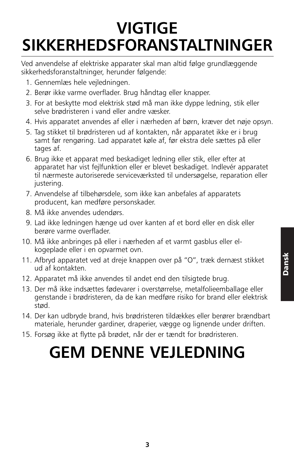 Vigtige sikkerhedsforanstaltninger, Gem denne vejledning | KITCHENAID 5KTT890 User Manual | Page 103 / 146