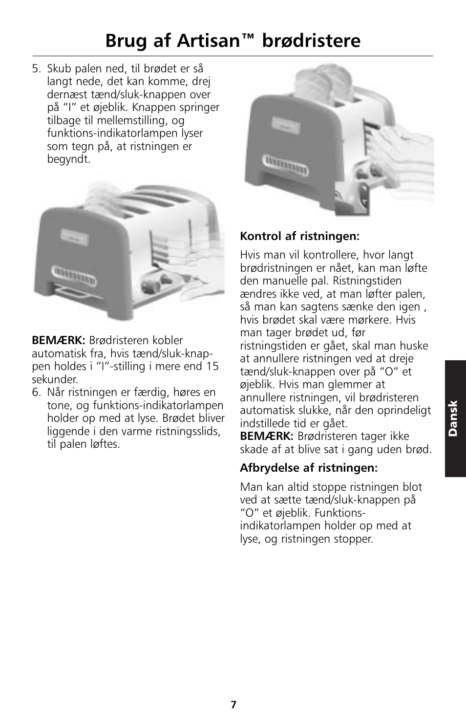 Brug af artisan™ brødristere | KITCHENAID 5KTT890 User Manual | Page 107 / 146
