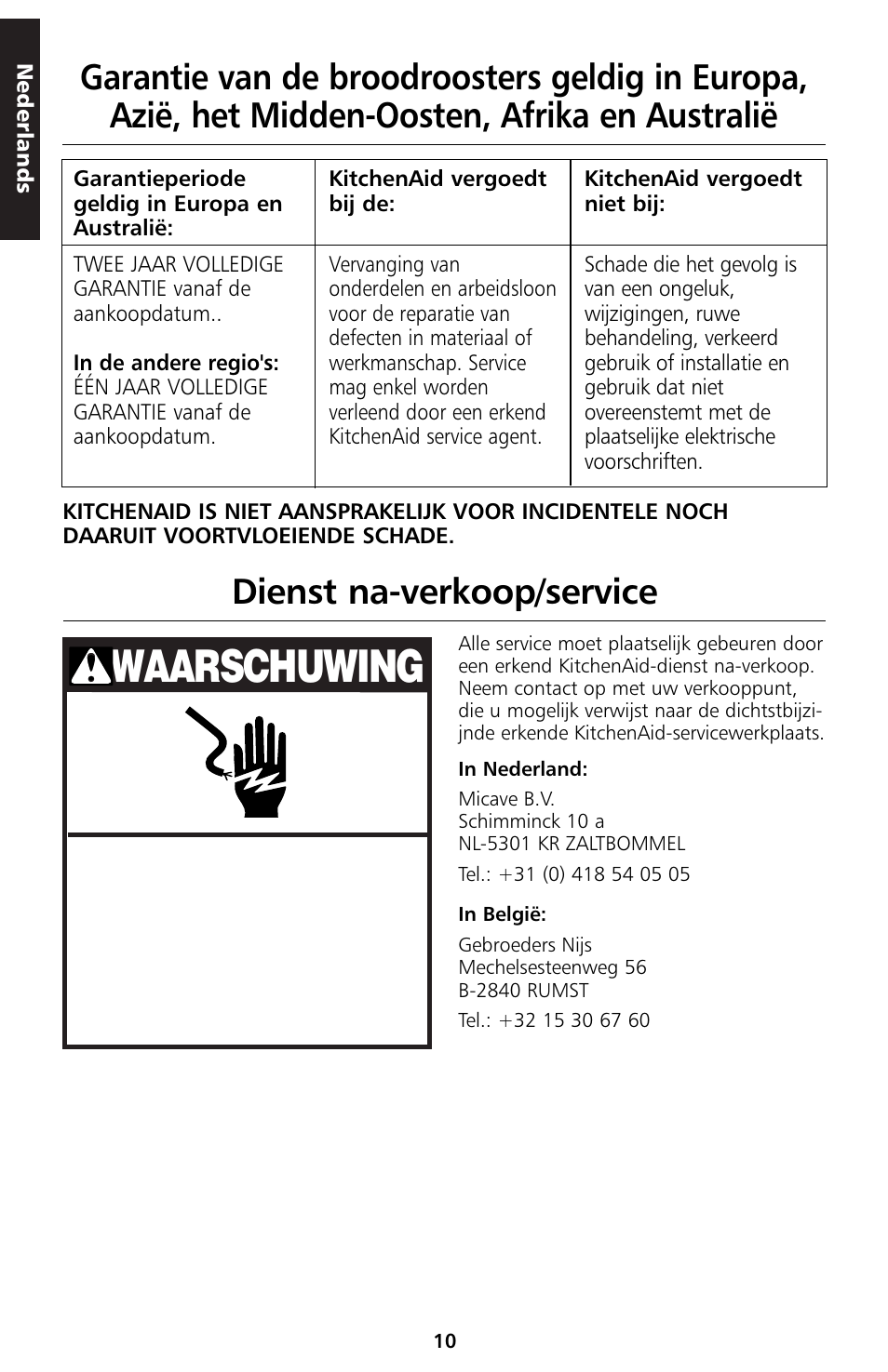 Waarschuwing | KITCHENAID 5KTT890 User Manual | Page 11 / 146