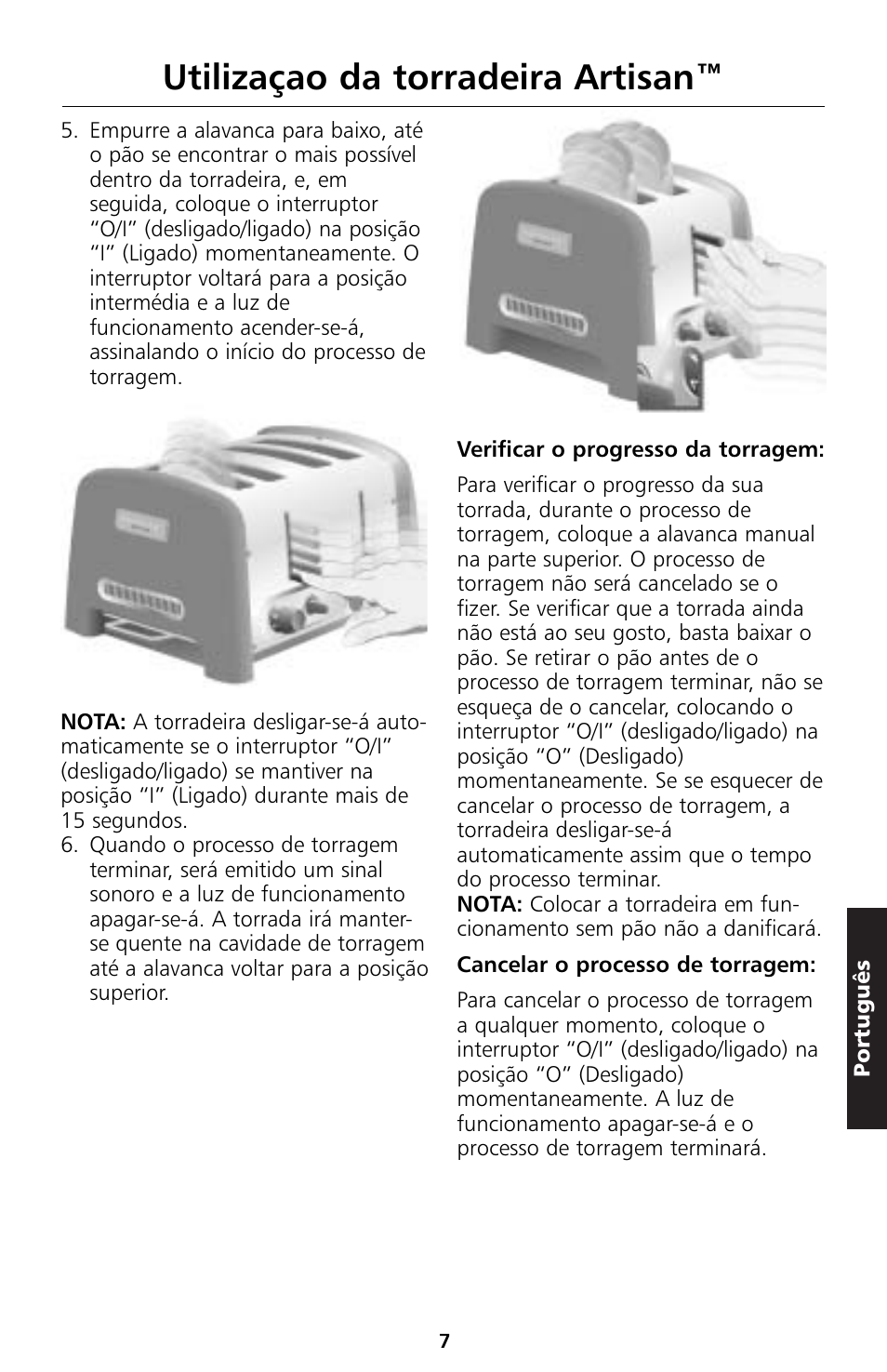 Utilizaçao da torradeira artisan | KITCHENAID 5KTT890 User Manual | Page 118 / 146