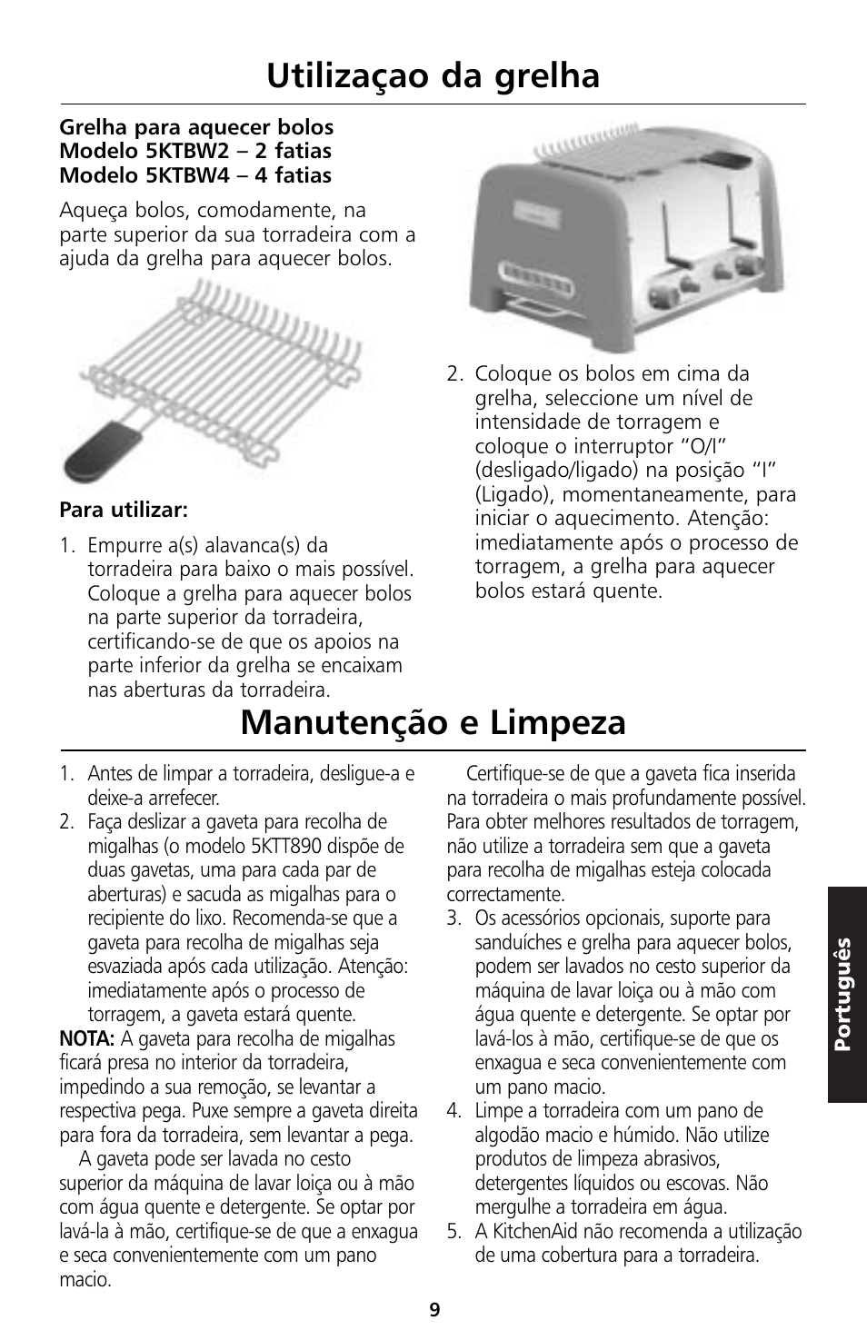 Utilizaçao da grelha, Manutenção e limpeza | KITCHENAID 5KTT890 User Manual | Page 120 / 146