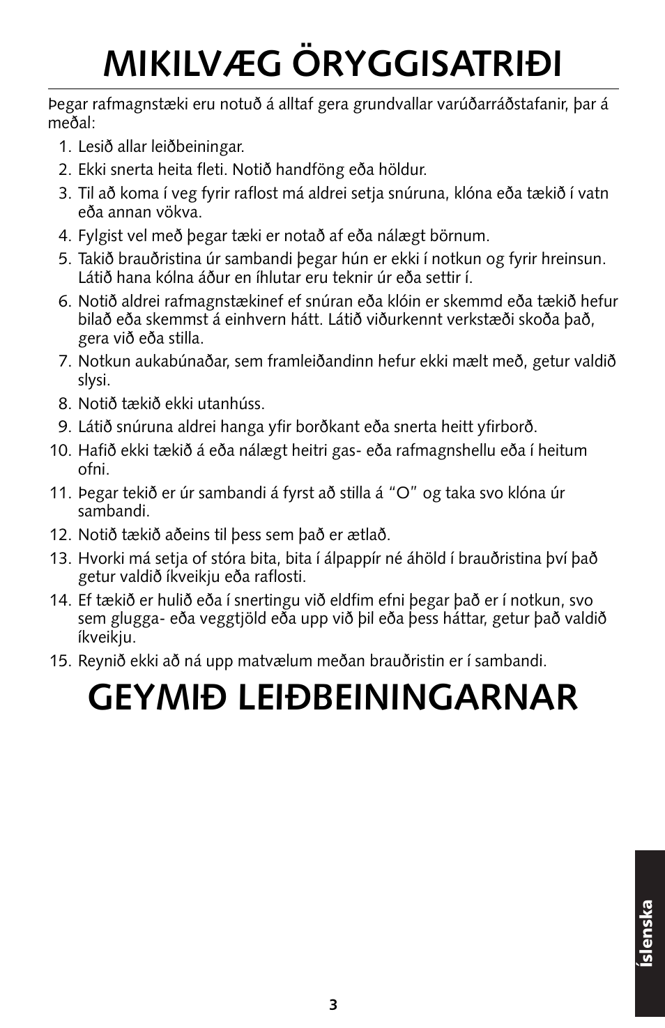 Mikilvæg öryggisatriði, Geymið leiðbeiningarnar | KITCHENAID 5KTT890 User Manual | Page 125 / 146