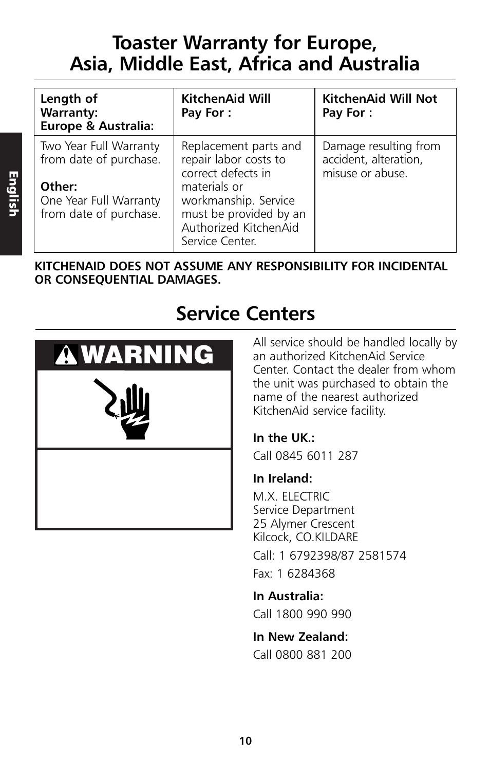 Warning | KITCHENAID 5KTT890 User Manual | Page 22 / 146