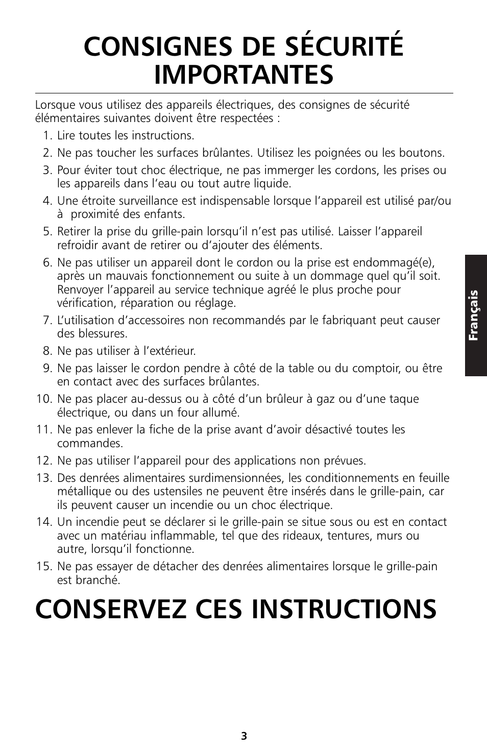 Consignes de sécurité importantes, Conservez ces instructions | KITCHENAID 5KTT890 User Manual | Page 26 / 146