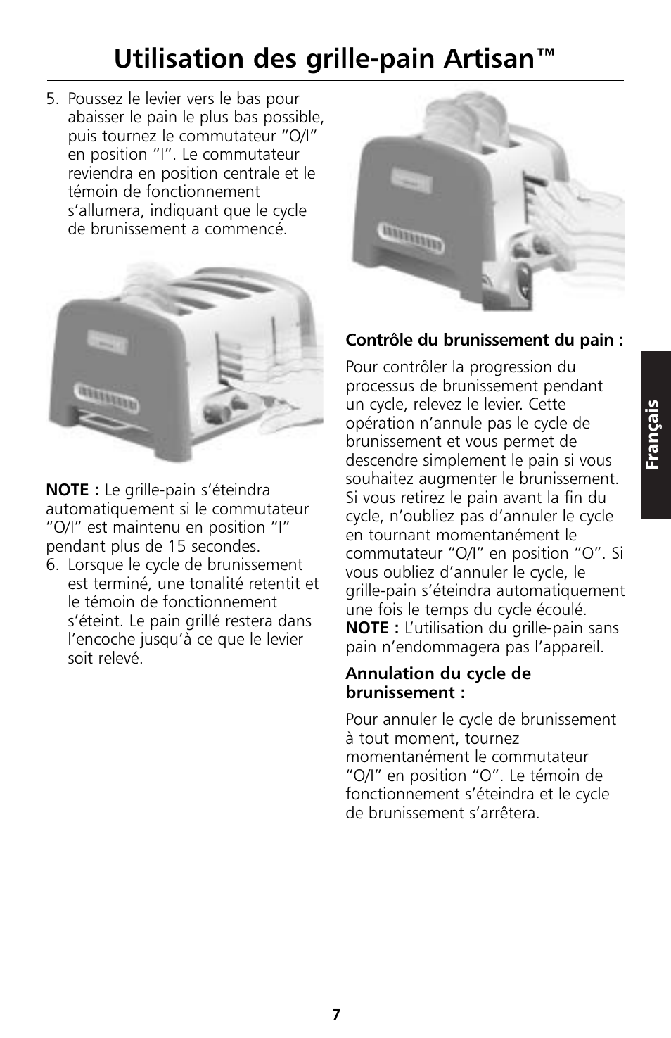 Utilisation des grille-pain artisan | KITCHENAID 5KTT890 User Manual | Page 30 / 146