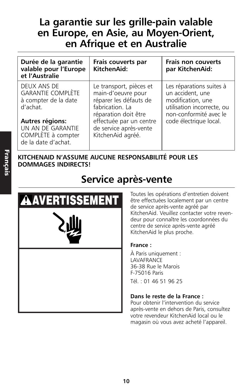 Avertissement | KITCHENAID 5KTT890 User Manual | Page 33 / 146