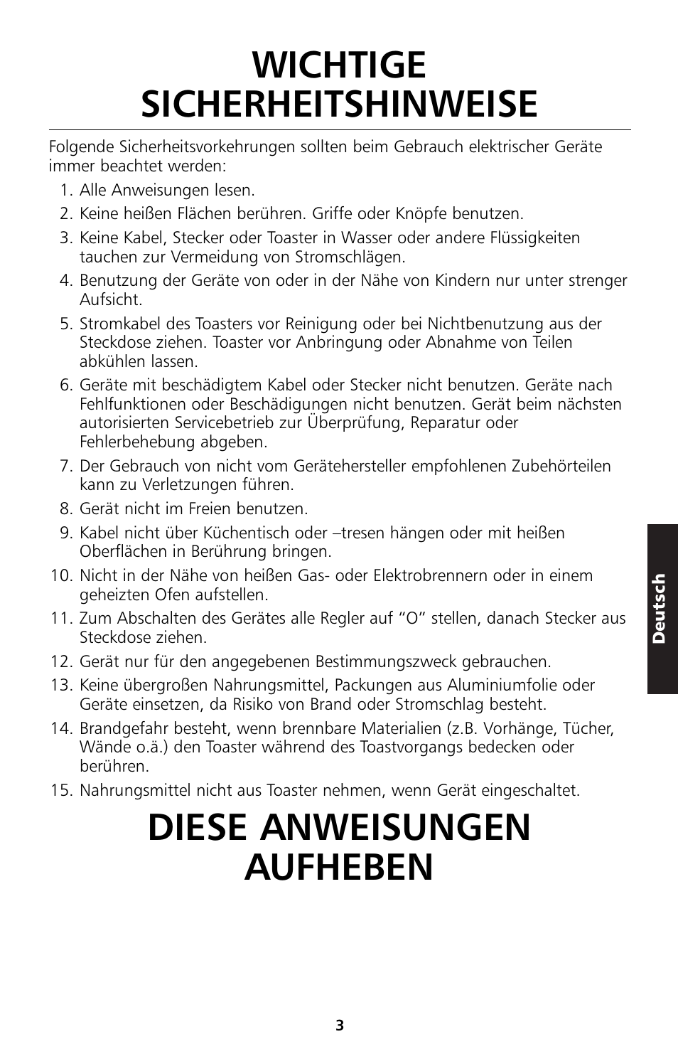 Wichtige sicherheitshinweise, Diese anweisungen aufheben | KITCHENAID 5KTT890 User Manual | Page 37 / 146