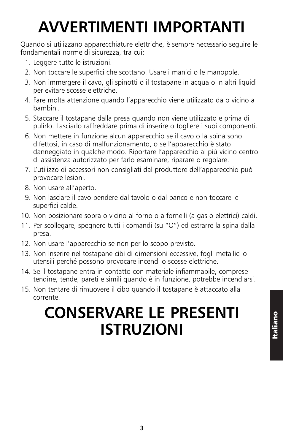 Avvertimenti importanti, Conservare le presenti istruzioni | KITCHENAID 5KTT890 User Manual | Page 48 / 146