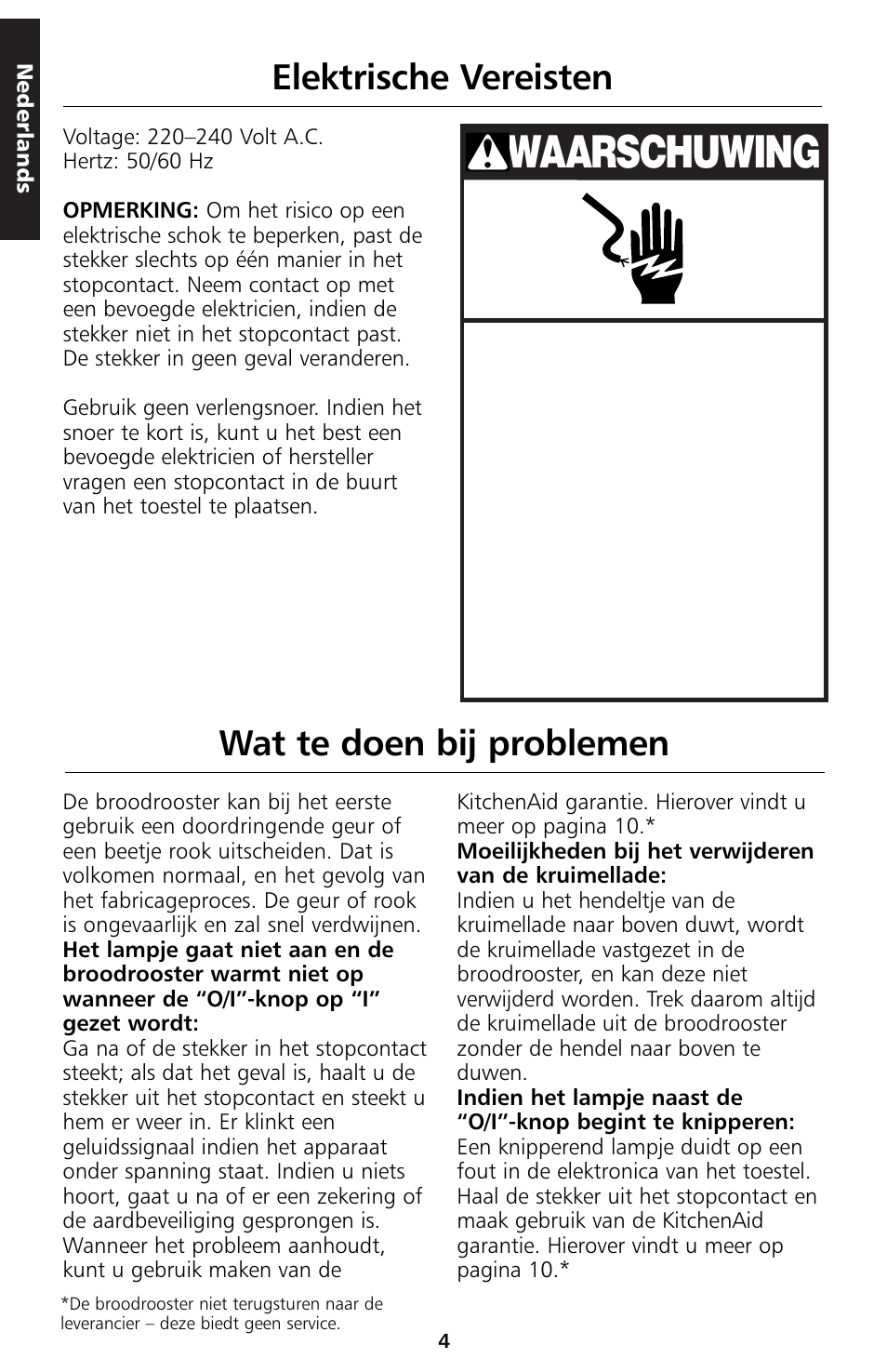 Waarschuwing, Elektrische vereisten, Wat te doen bij problemen | KITCHENAID 5KTT890 User Manual | Page 5 / 146