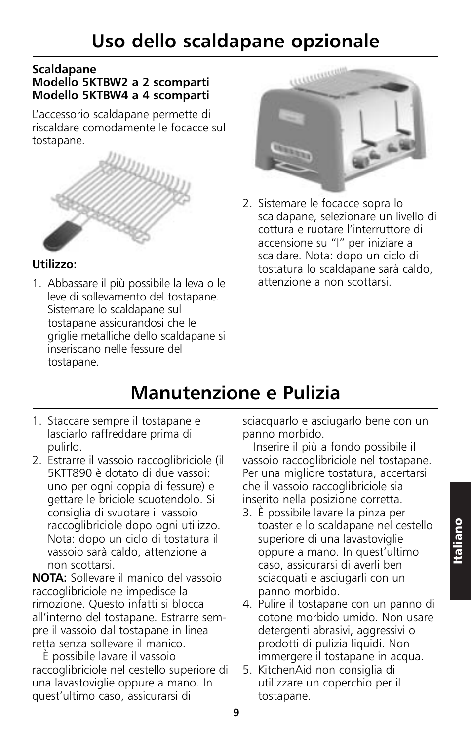 Uso dello scaldapane opzionale, Manutenzione e pulizia | KITCHENAID 5KTT890 User Manual | Page 54 / 146