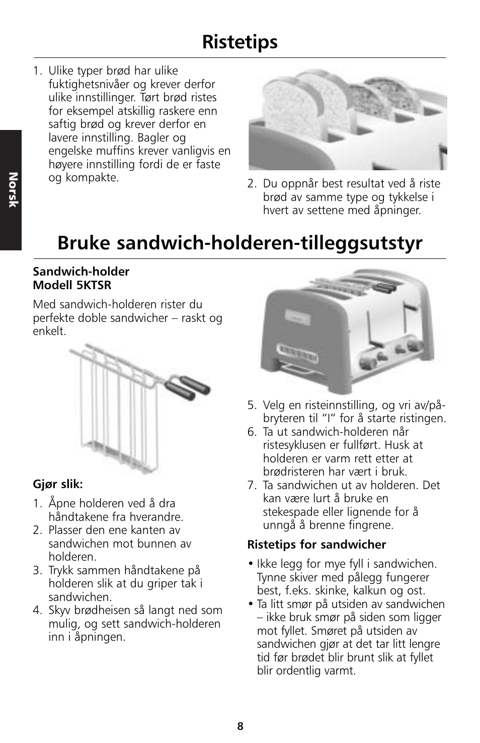 Bruke sandwich-holderen-tilleggsutstyr, Ristetips | KITCHENAID 5KTT890 User Manual | Page 86 / 146